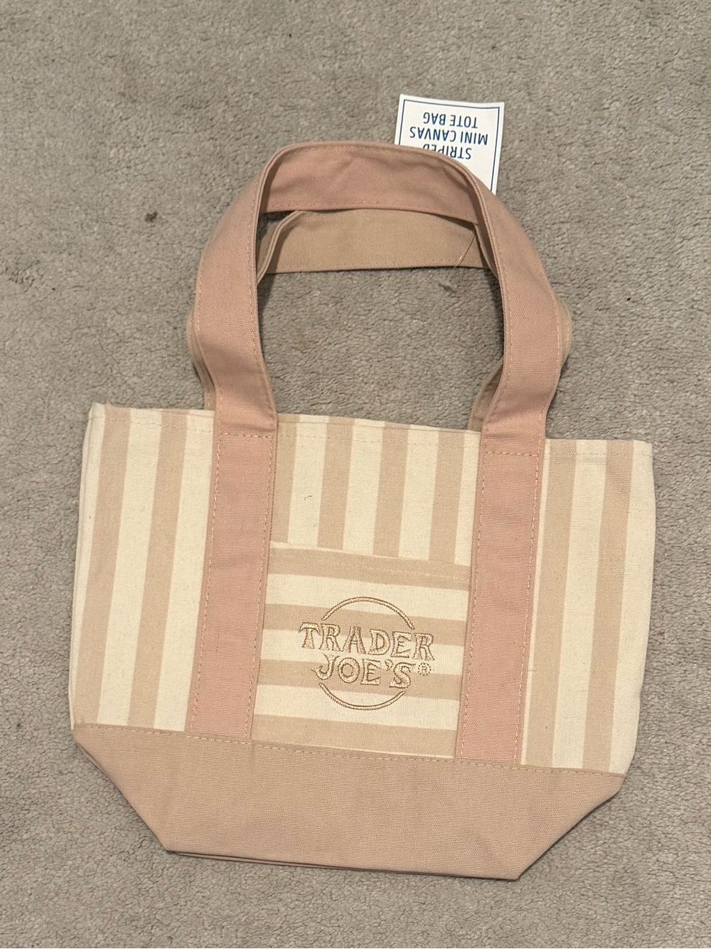 Trader Joe’s Beige & Pink Striped Mini Canvas Tote